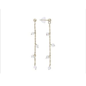 14k Yellow Gold Dangle Genuine White Cultured Freshwater Pearl Drop Earrings